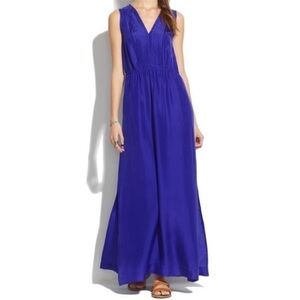 Madewell‎ Cyan Royal Blue Silk Maxi Dress w Slits, size 0